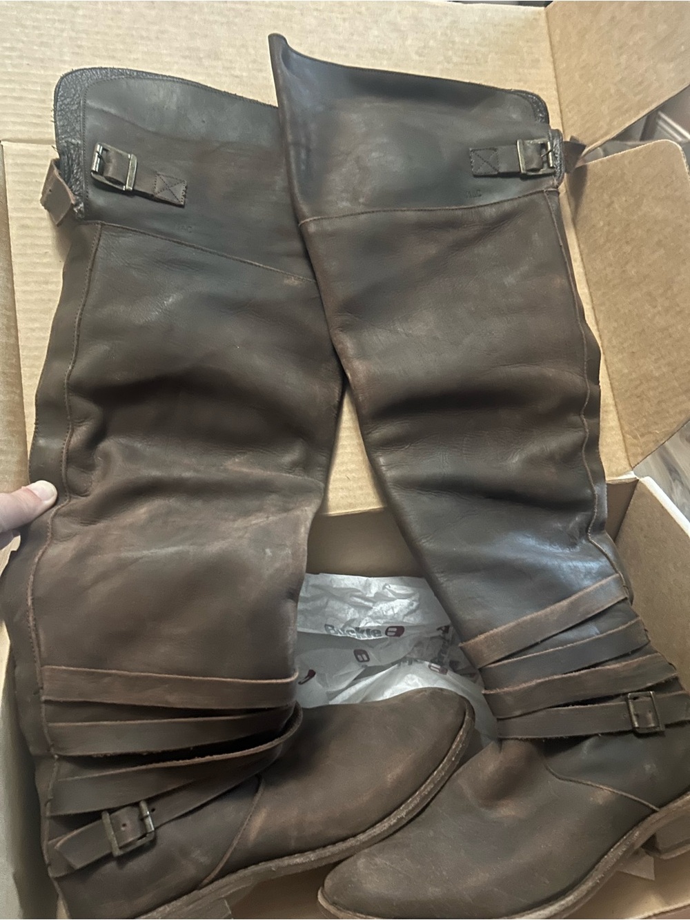Men's Brown Leather Knee-High Riding Boots